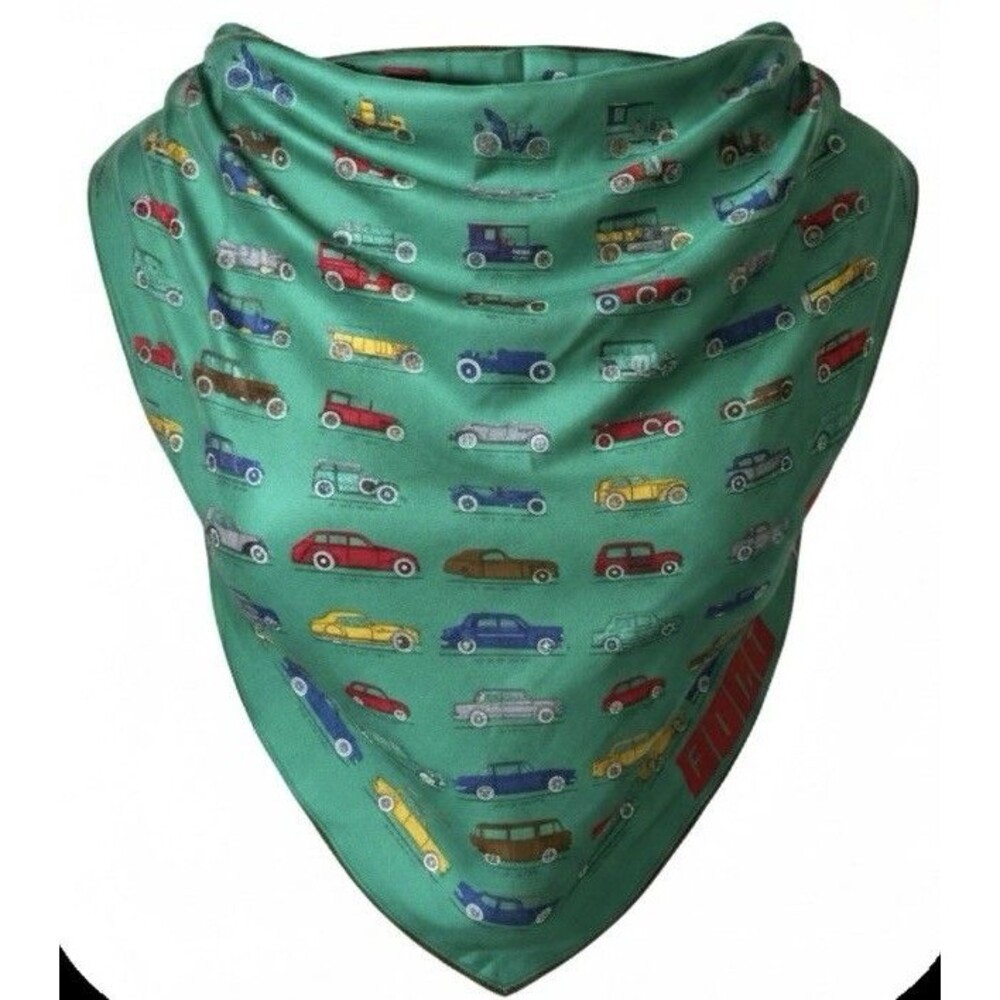 Vintage FIAT Silk Scarf "Fiat Cars From 1899" Green 29”